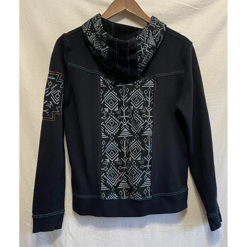 Cruel Girl Southwest Aztec Print Full Zip Hoodie Black Teal Orange Women Small - Picture 6 of 16